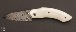  Couteau  "  Liner-Lock custom  " par Florian Dreyer FD-Knives - G-10 blanc et lame damas