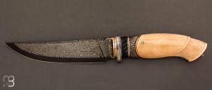 Couteau " droit custom " de Benoit Maguin - Damas de J.P Sire et Ivoire de mammouth