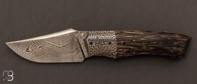 "Custom" liner lock knife Berthelemy Gabriel - La Forge Agab - Palm tree and Damascus blade