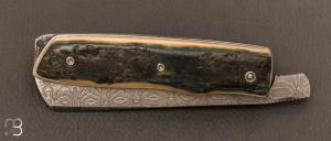   Couteau de poche Piémontais de Richard Ciachera - Ivoire de mammouth et damas de Benjamin Cariou