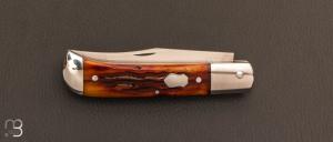 Couteau " Slipjoint" pliant fait main par Thierry Chevron - Amber stag et RWL-34