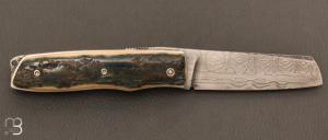   Couteau de poche Piémontais de Richard Ciachera - Ivoire de mammouth et damas de Benjamin Cariou