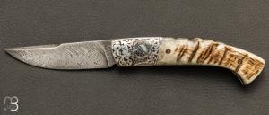Couteau de poche 1515 édition limitée ''L'Approche au Mouflon'' lame Damas par Manu Laplace
