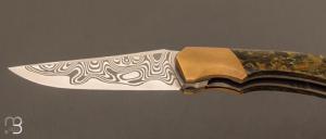   Couteau " Effraie " par Nicolas Kowal - Micarta old Rag et Damacore Grosserosen