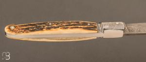 Couteau " Laguiole droit " custom de Jérôme Bellon - Bois de cerf et damas