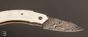    Couteau  "  Liner-Lock custom  " par Florian Dreyer FD-Knives - G-10 blanc et lame damas