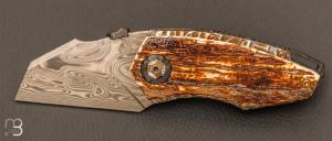 Couteau  "  Tank " Thor damascus et ivoire de mammouth par Messori Knives