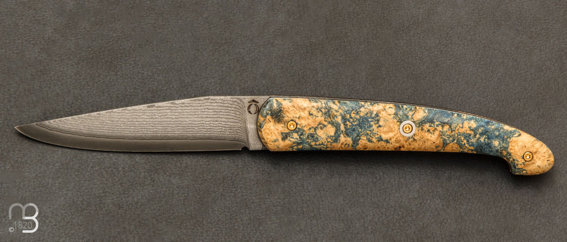 Couteau "Le Passager" de Pierre Thomas - Atelier Odae - Loupe d'érable Negundo teintée et stabilisée