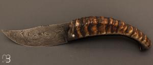   Couteau " Berger XL " pliant par José Viale - Lame Damas et corne de mouflon