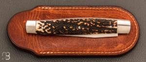    Couteau  "  Serpentine S " slipjoint custom de Jean Baptiste Leveque - Bois de cerf et RWL34