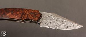 Couteau " Front-flipper custom " par Fabrice Delbart - Forge Celtique - Bois de fer et lame damas