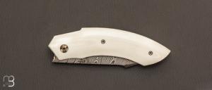    Couteau  "  Liner-Lock custom  " par Florian Dreyer FD-Knives - G-10 blanc et lame damas