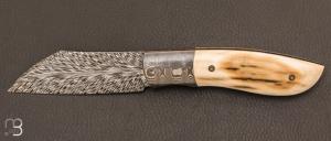    Couteau  "  Wharncliffe  " custom pliant par Milan Mozolic - Ivoire de mammouth et damas plume