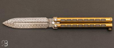 Balisong  " V " custom par Torpen Knives - Jérôme Hovaere - Titane et Damasteel