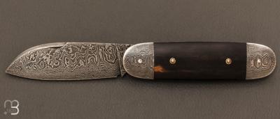   Couteau  "  Bouledogue " custom de Jérôme Bellon - Ébène et damas
