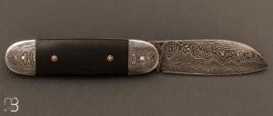   Couteau  "  Bouledogue " custom de Jérôme Bellon - Ébène et damas