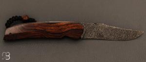  Couteau " Clint " front flipper par Florian Keller - Loupe de bois de fer et lame damas