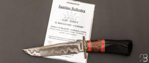   Couteau " Hunter Bowie " fixe custom par Santino Ballestra -  Corne de buffle et lame forgée acier damas