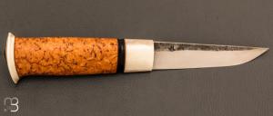 Couteau " puukko " custom Nordique  de Laurent Juhel - Bouleau frisé et bois de renne