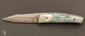   Couteau " Pièce unique " par Alain & Joris Chomilier - Damas carbone de Baker Forge et bois de caribou stabilisé