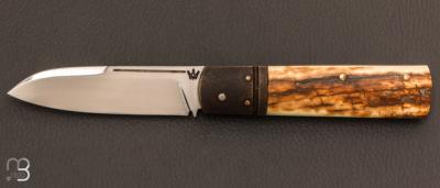   Couteau  "  Barlow " pliant custom par Nicolas Weber - Ivoire de mammouth et lame en RWL-34