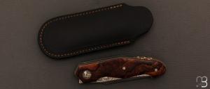   Couteau "  Front-flipper " custom par Romain Lopez - Bois de fer d'Arizona et lame damasteel "Gysing"