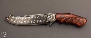 Couteau droit " PÉGASE " par Nicolas Mestrallet - Lame forgée acier damas figuratif et bois de fer d'Arizona