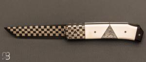   Couteau  "  Franc-maon " Lock-Back de Philippe Ricard - Mammouth / Mtorite et damas mosaque