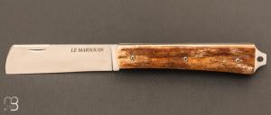  Couteau  "  Marsouin " custom de poche par Eric Albert - Ivoire de mammouth et 14c28N