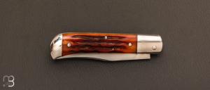 Couteau " Slipjoint" pliant fait main par Thierry Chevron - Amber stag et RWL-34