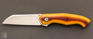 Couteau " liner-lock " custom par Romain Lopez - Micarta butterscotch et RWL-34