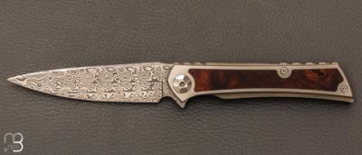    Couteau  "  Frame-lock  " custom de Lionel Lalague - Bois de fer et lame Damasteel®