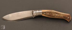  Couteau "  Slipjoint " de collection par Benjamin Cariou - Ivoire de mammouth et lame Suminagashi