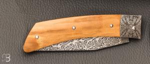    Couteau " Slipjoint " custom par Alain Conesa - Acier & Cuir - Ivoire de mammouth et lame damas