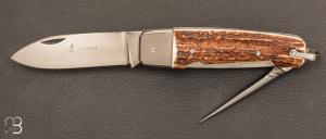 Couteau "  Manufrance vritable " en bois de cerf 2 pices