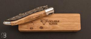   Couteau Laguiole en Aubrac 12 cm double platines manche ivoire de mammouth et lame damas Balbach