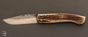 Couteau " Pièce unique " fait main par Laurent Gaillard - XC75 et Bois de cerf 