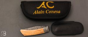    Couteau " Slipjoint " custom par Alain Conesa - Acier & Cuir - Ivoire de mammouth et lame damas