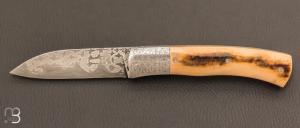   Couteau  "  Ttras  " custom par David Breniere - Damas et ivoire de mammouth