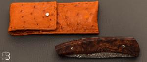 Couteau " liner-lock custom " par Alain & Joris Chomilier - Bois de fer d'Arizona et damas Vegas Forge