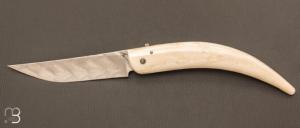   Couteau " Epervier " à système par Jean-Paul Tisseyre - Ivoire de phacochère et lame damas inox