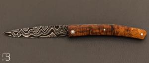   Couteau " Harpo " custom par Anthony Brochier - Loupe de buis et lame damas feuilleté