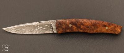 Couteau " liner-lock custom " par Alain & Joris Chomilier - Loupe d'Amboine et damas Vegas Forge